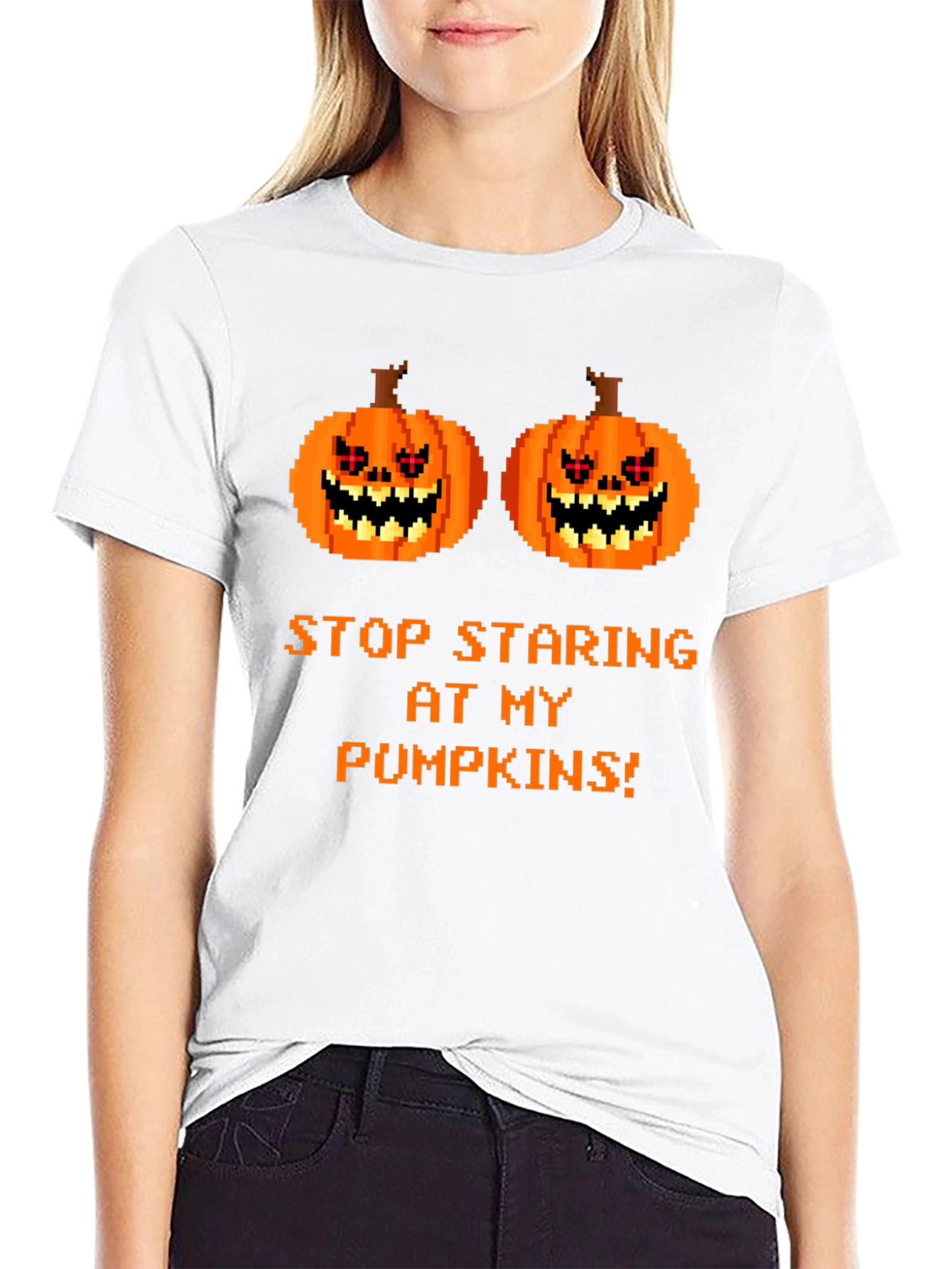 Funny Halloween T-Shirt: Stop Staring At My Pumpkins!