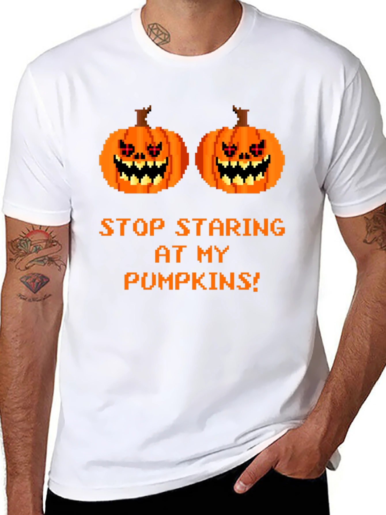 Funny Halloween T-Shirt: Stop Staring At My Pumpkins!