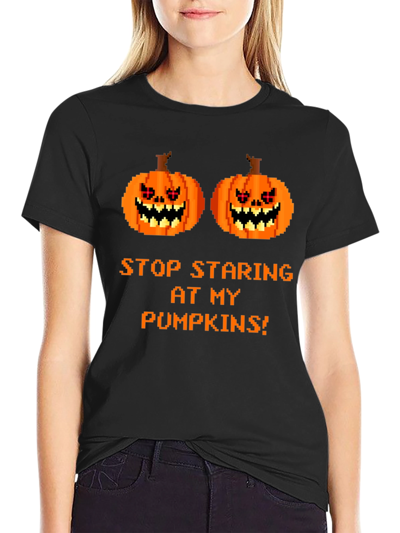 Funny Halloween T-Shirt: Stop Staring At My Pumpkins!