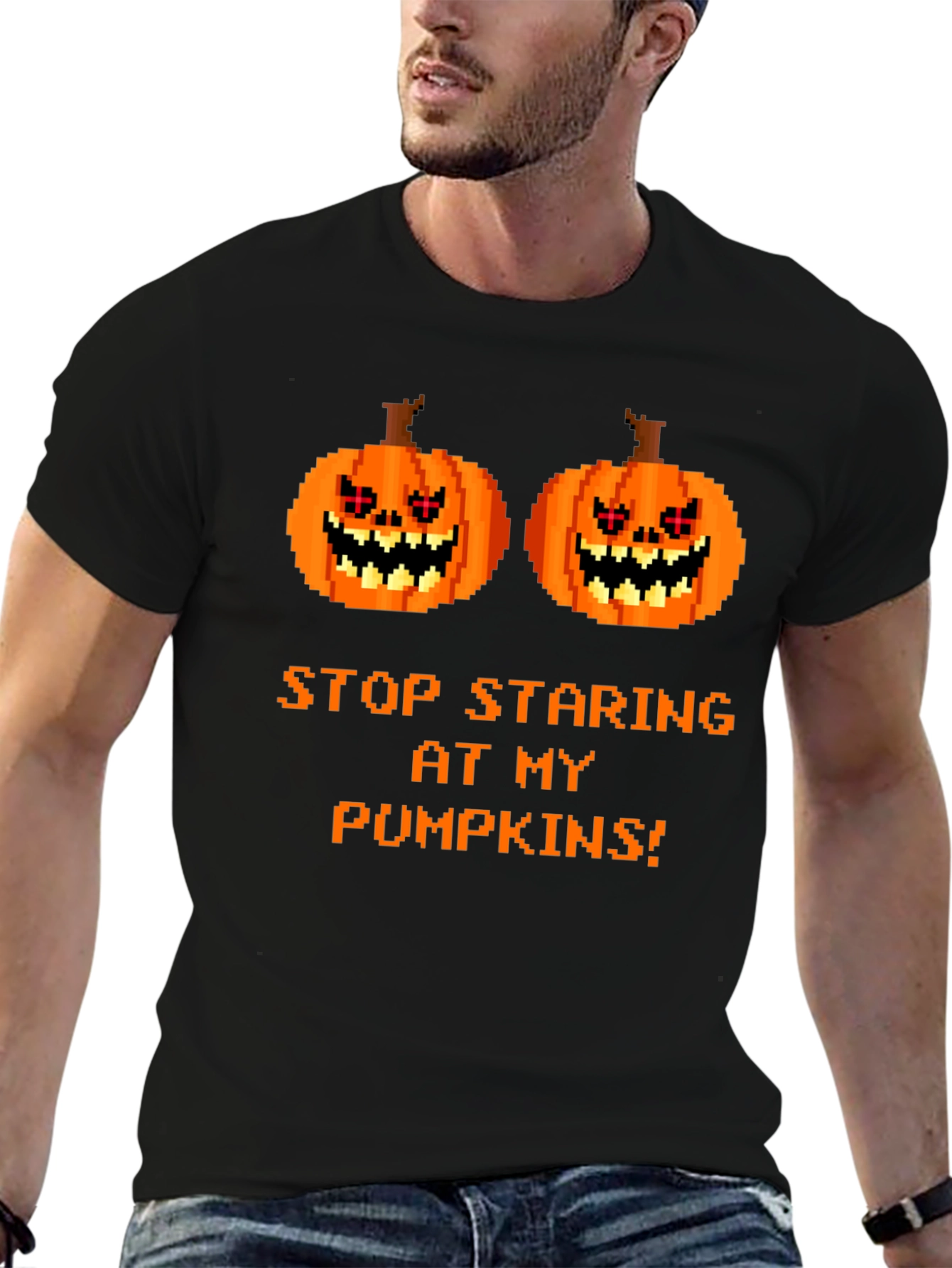 Funny Halloween T-Shirt: Stop Staring At My Pumpkins!