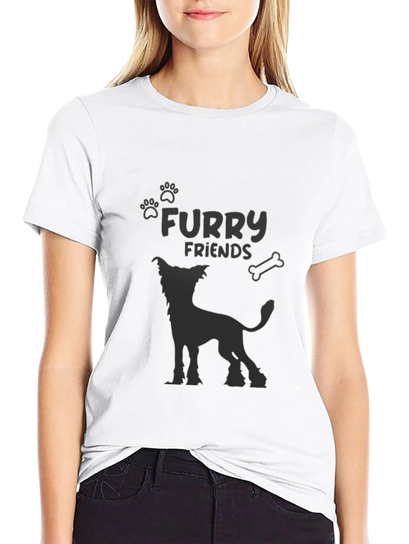 Furry Friends Dog Graphic Tee - Black