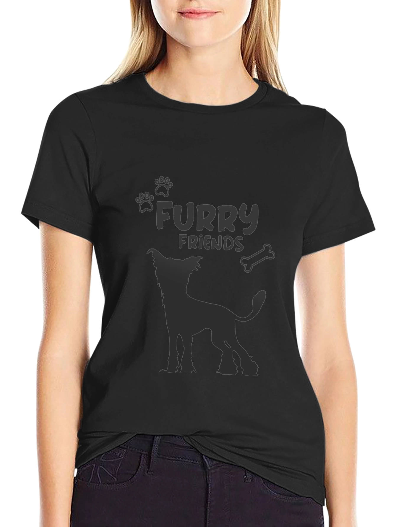 Furry Friends Dog Graphic Tee - Black
