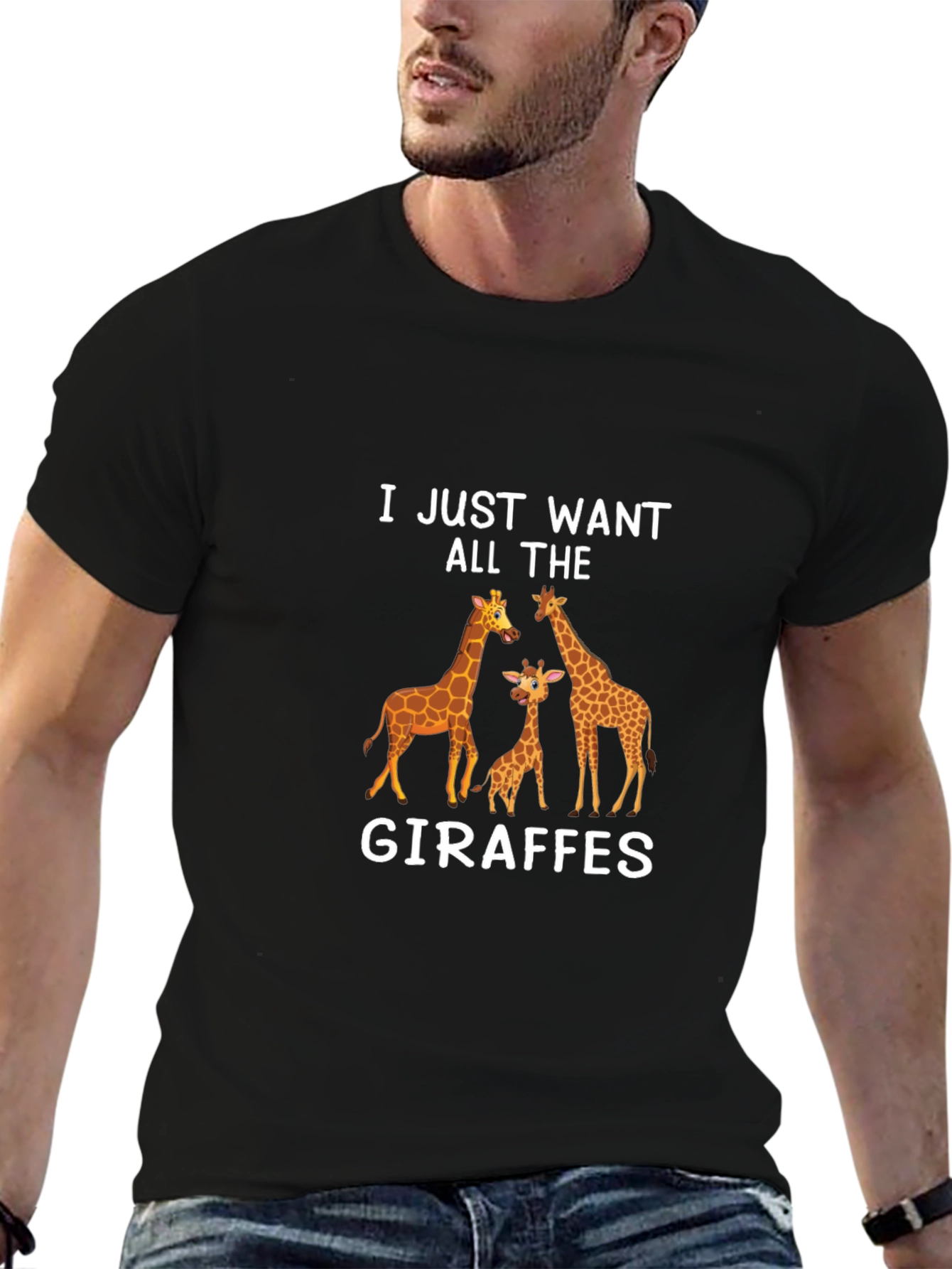Giraffe Lover Graphic Tee - Black Crew Neck T-Shirt