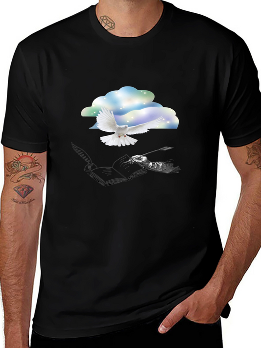 Dove & Writer T-Shirt - Artistic Black Tee