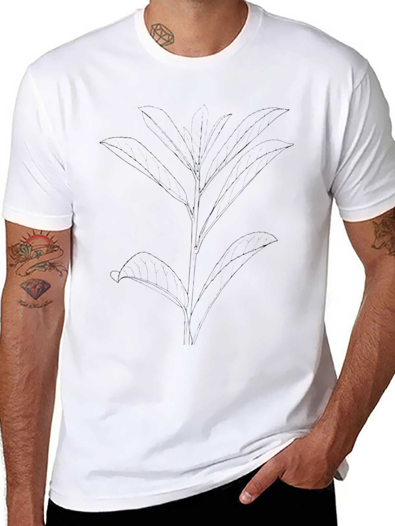 Minimalist Plant Graphic Black T-Shirt