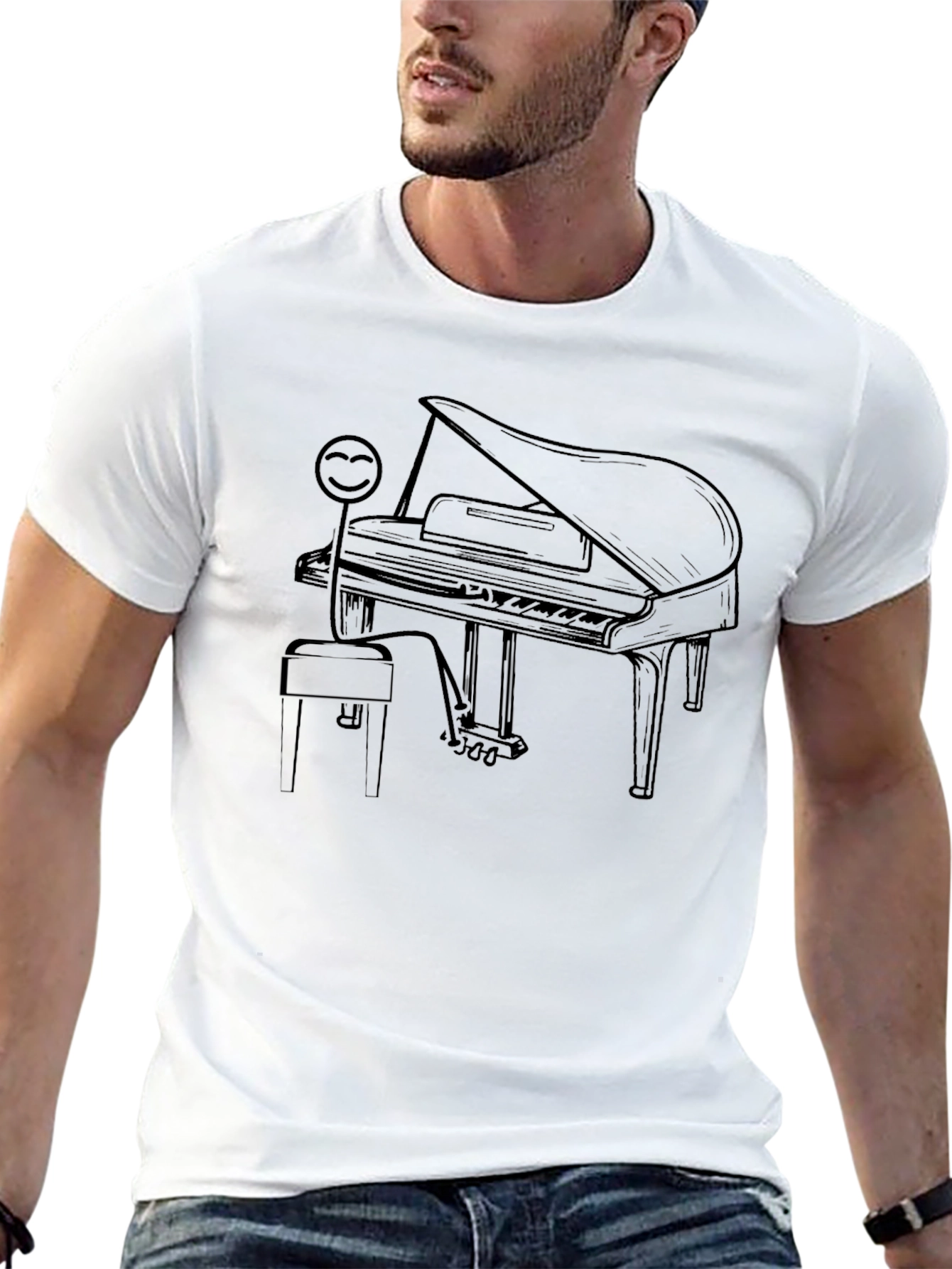 Grand Piano Stick Figure Graphic Tee - Black