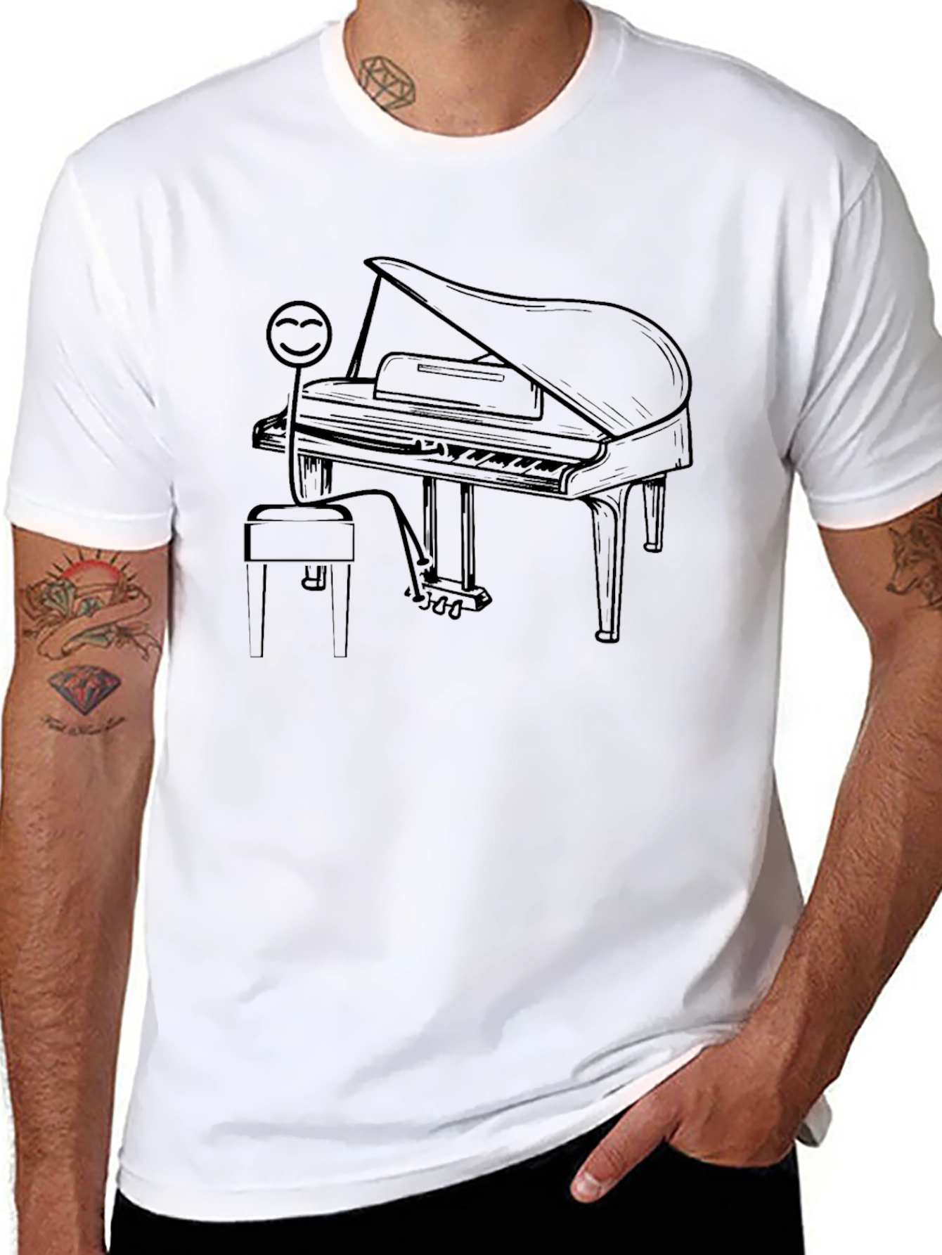 Grand Piano Stick Figure Graphic Tee - Black