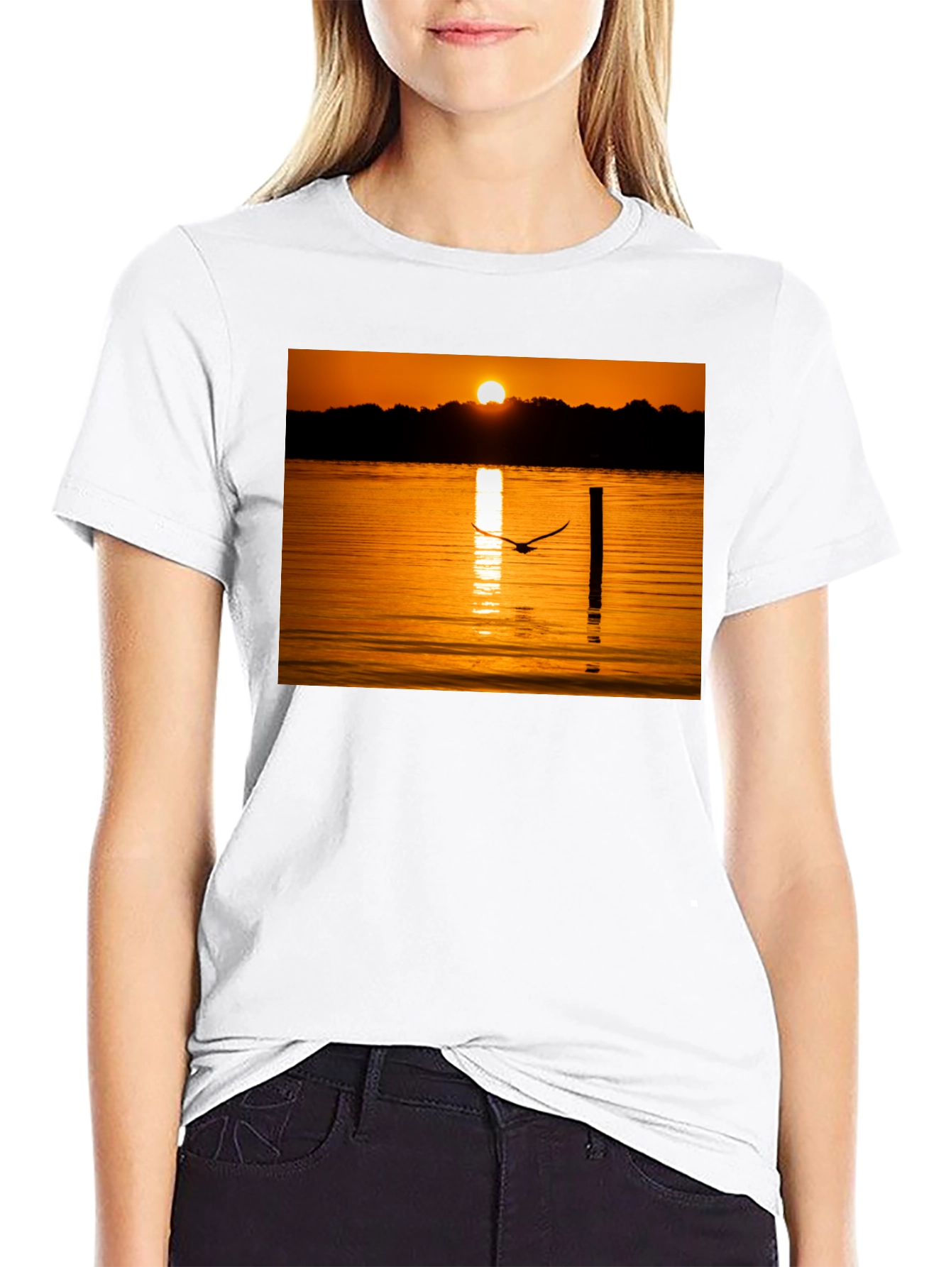 Sunset Lake Bird T-Shirt - Nature Inspired Tee