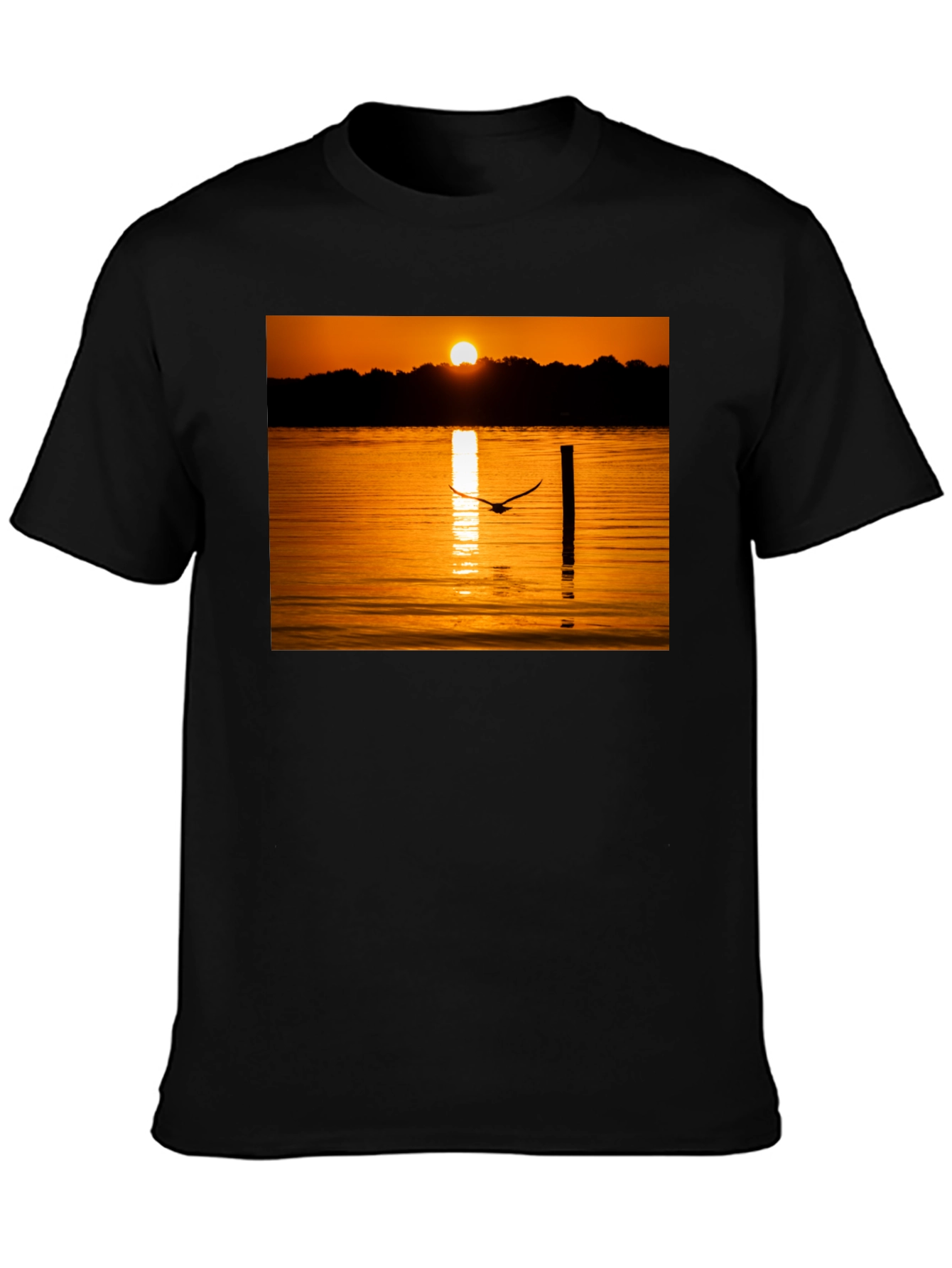 Sunset Lake Bird T-Shirt - Nature Inspired Tee