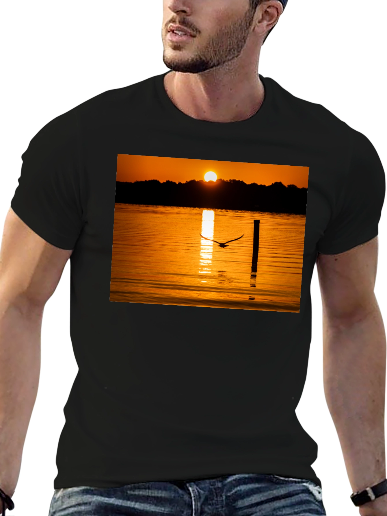 Sunset Lake Bird T-Shirt - Nature Inspired Tee