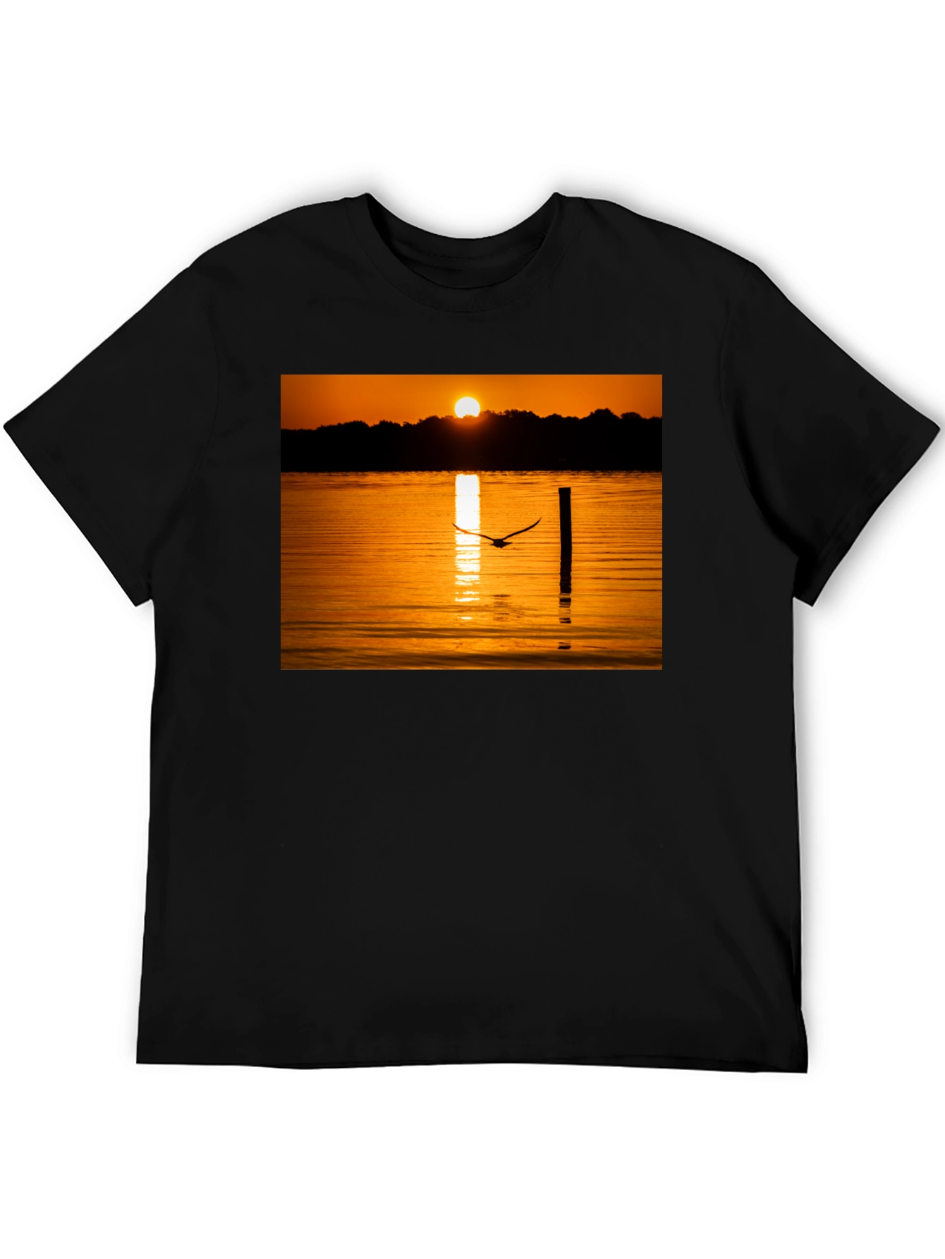 Sunset Lake Bird T-Shirt - Nature Inspired Tee
