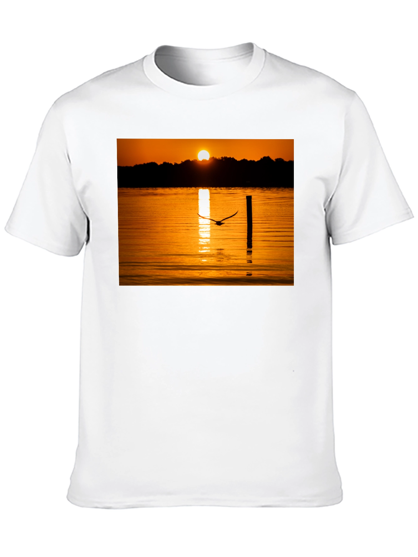 Sunset Lake Bird T-Shirt - Nature Inspired Tee