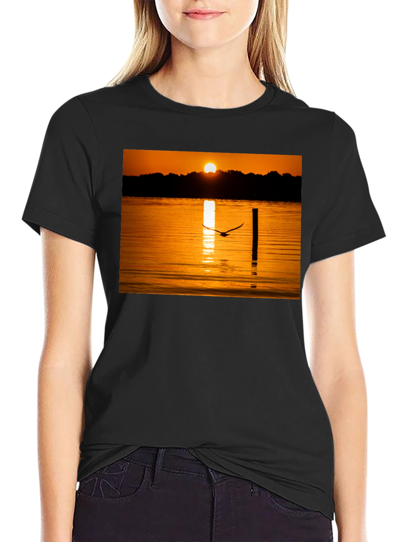 Sunset Lake Bird T-Shirt - Nature Inspired Tee