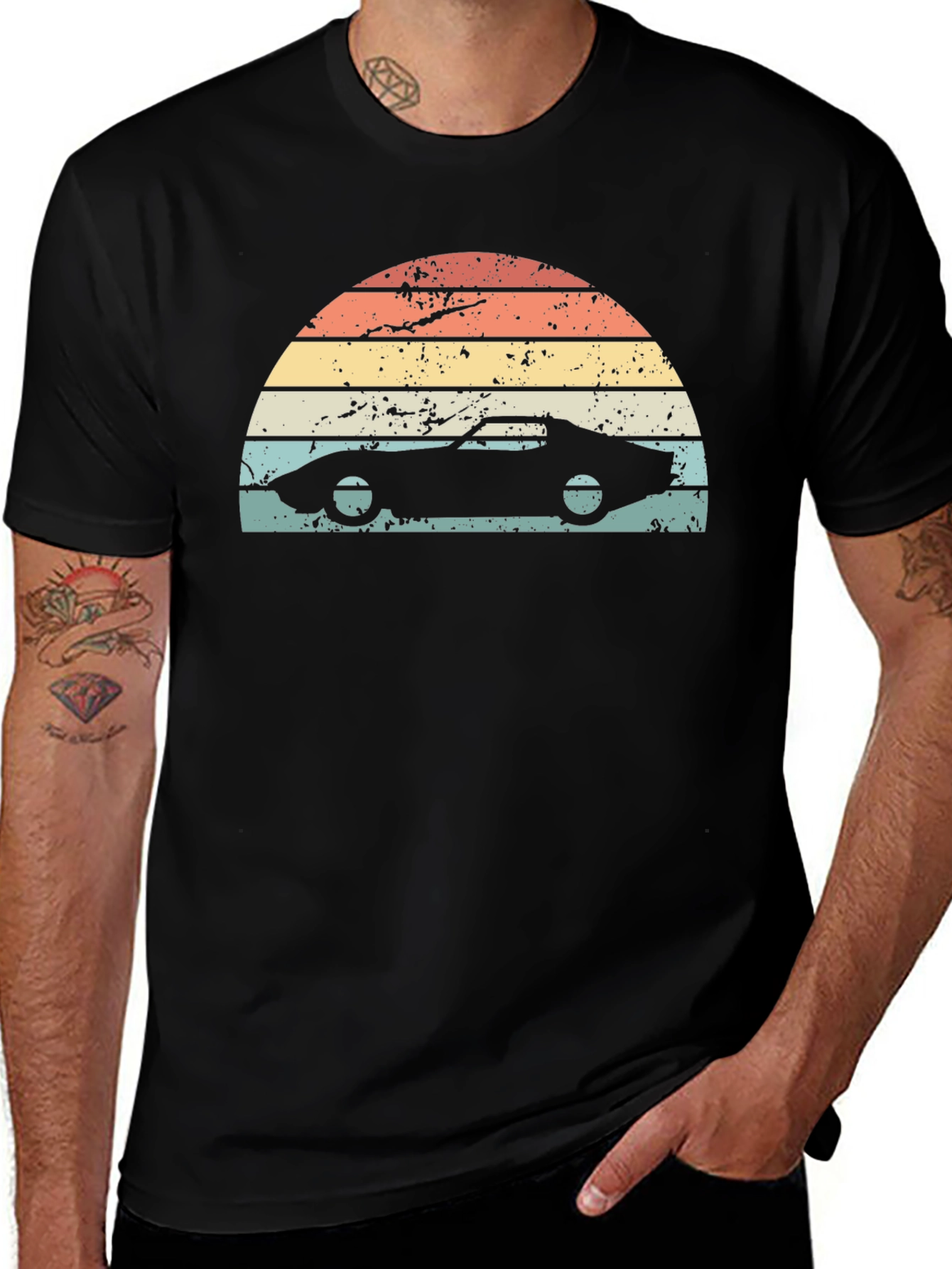Retro Sunset Car Graphic T-Shirt