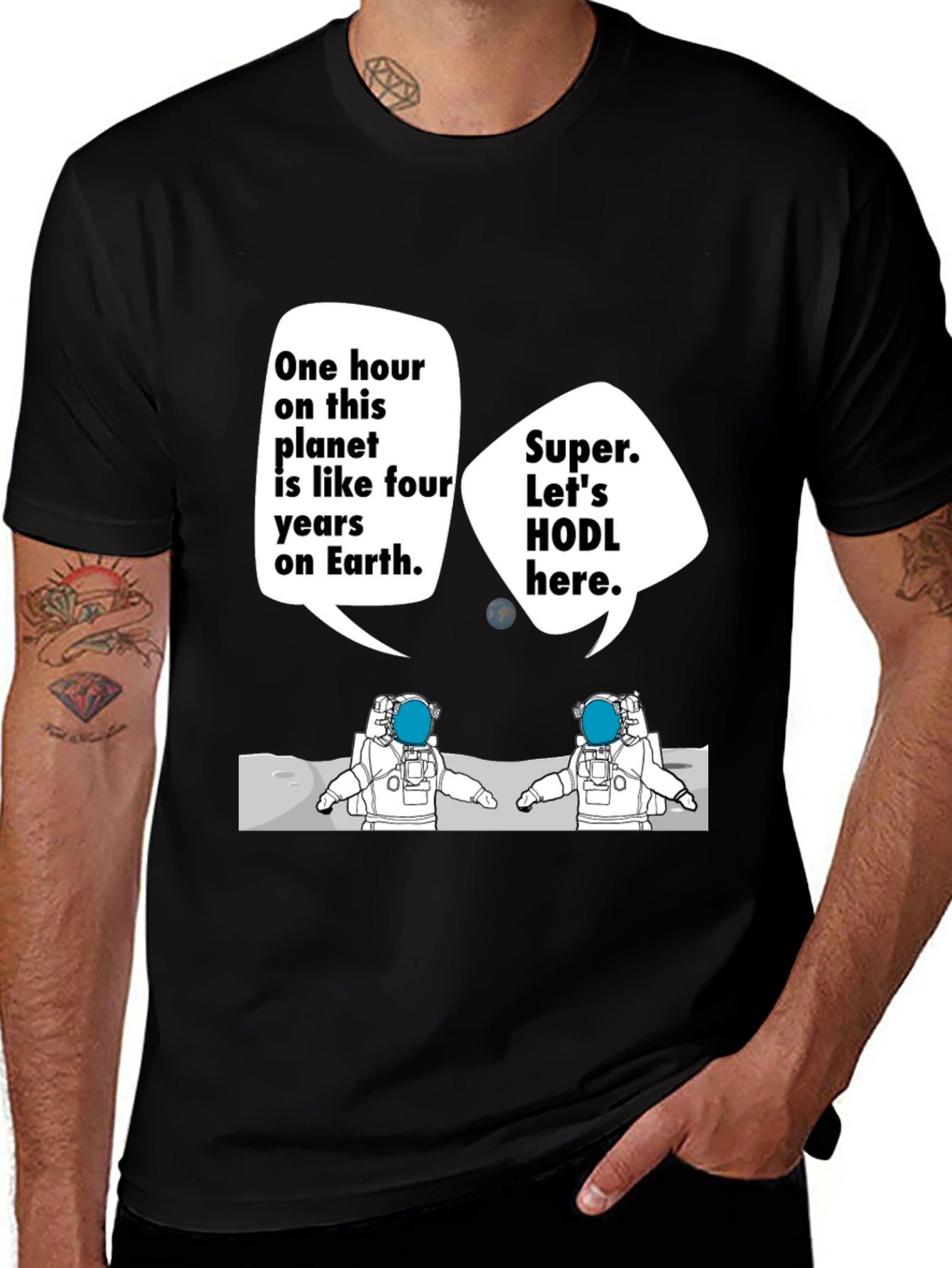 HODL Astronauts Black T-Shirt - Crypto Meme