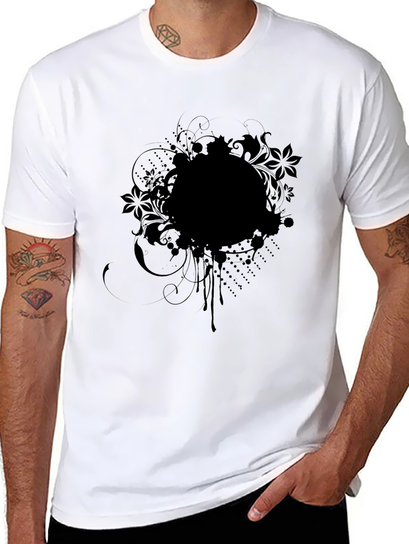 Mens Black Floral Graphic Print T-Shirt