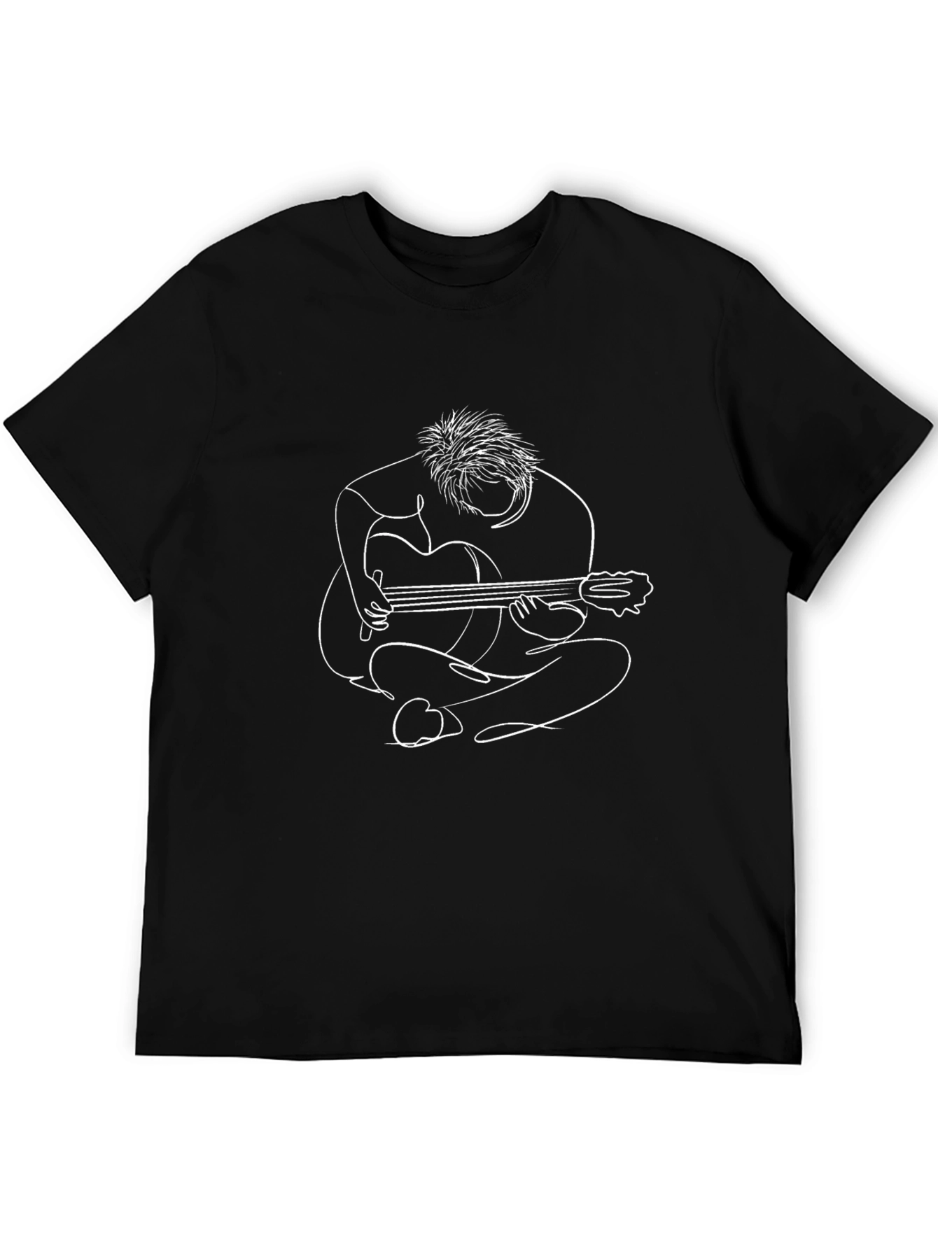 Guitar Player Line Art Black T-Shirt