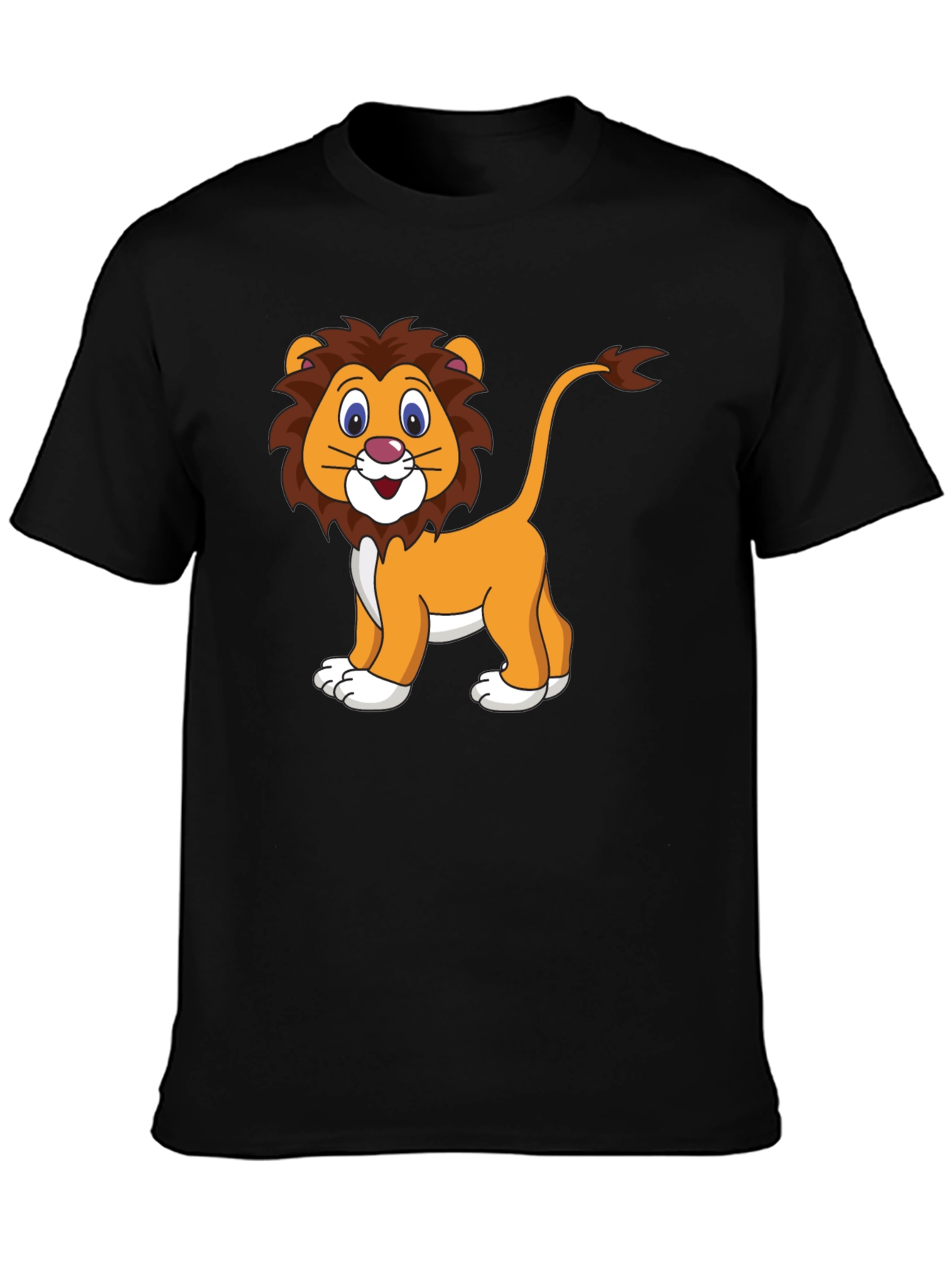Cartoon Lion Graphic Black T-Shirt