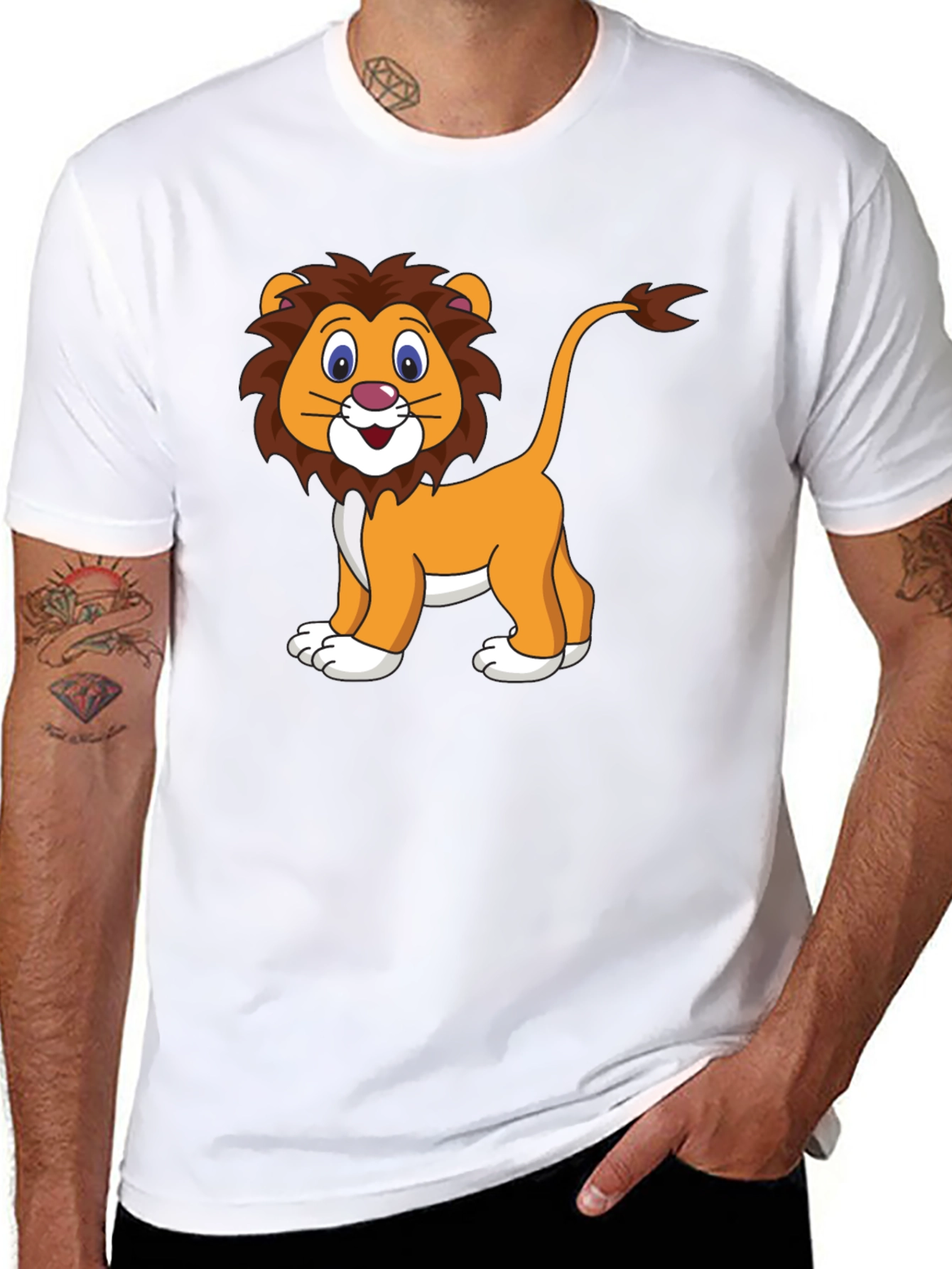 Cartoon Lion Graphic Black T-Shirt
