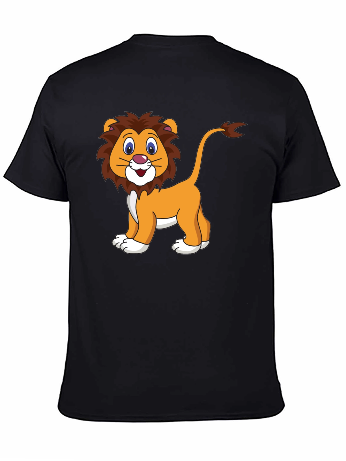 Cartoon Lion Graphic Black T-Shirt