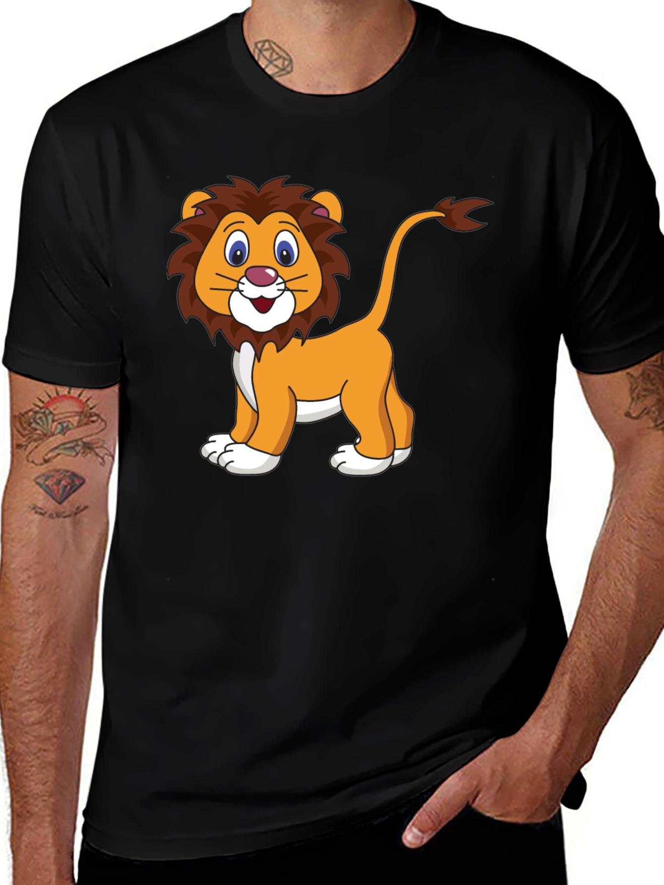 Cartoon Lion Graphic Black T-Shirt
