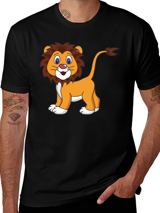 Cartoon Lion Graphic Black T-Shirt
