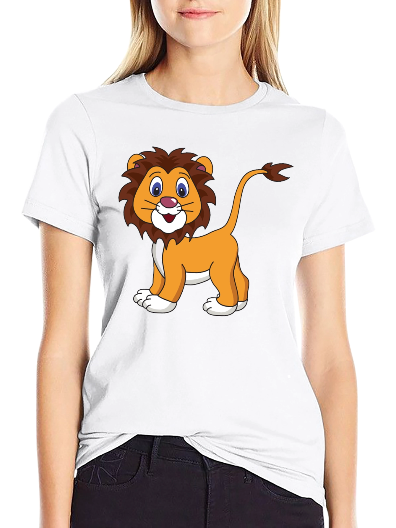 Cartoon Lion Graphic Black T-Shirt