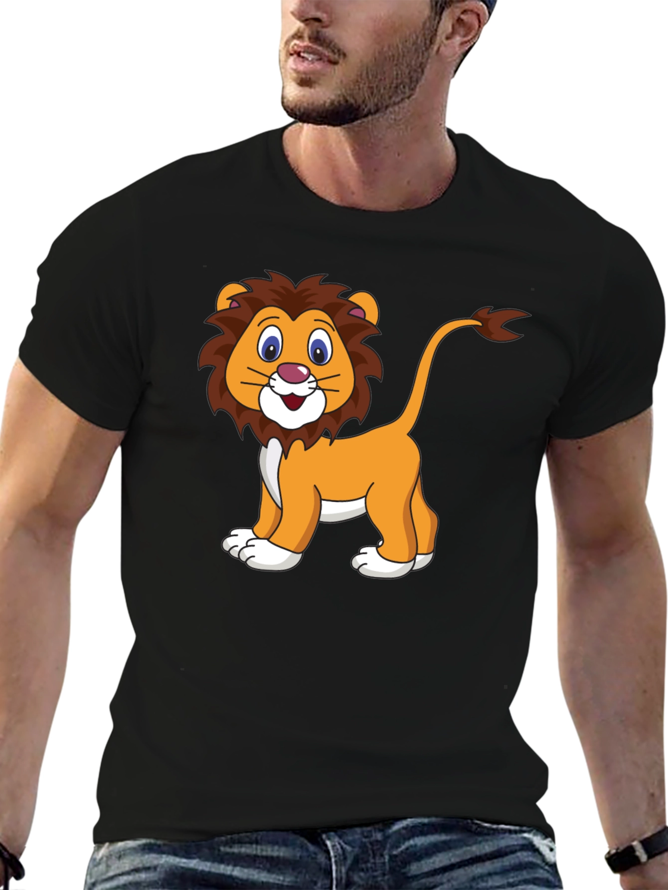 Cartoon Lion Graphic Black T-Shirt
