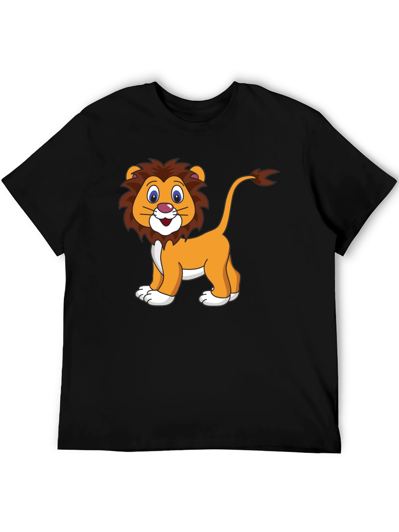 Cartoon Lion Graphic Black T-Shirt