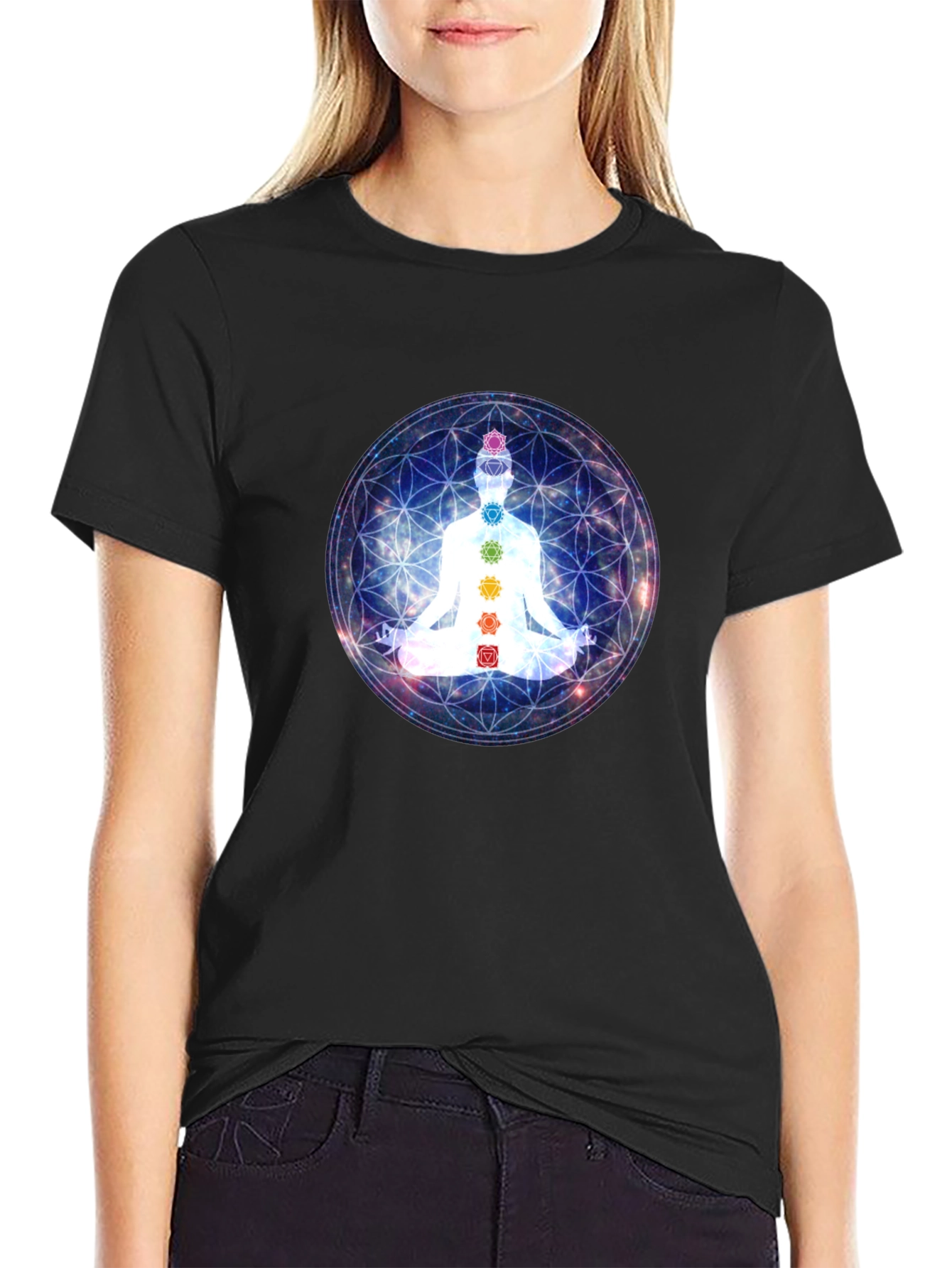 Chakra Meditation T-Shirt - Black Yoga Tee