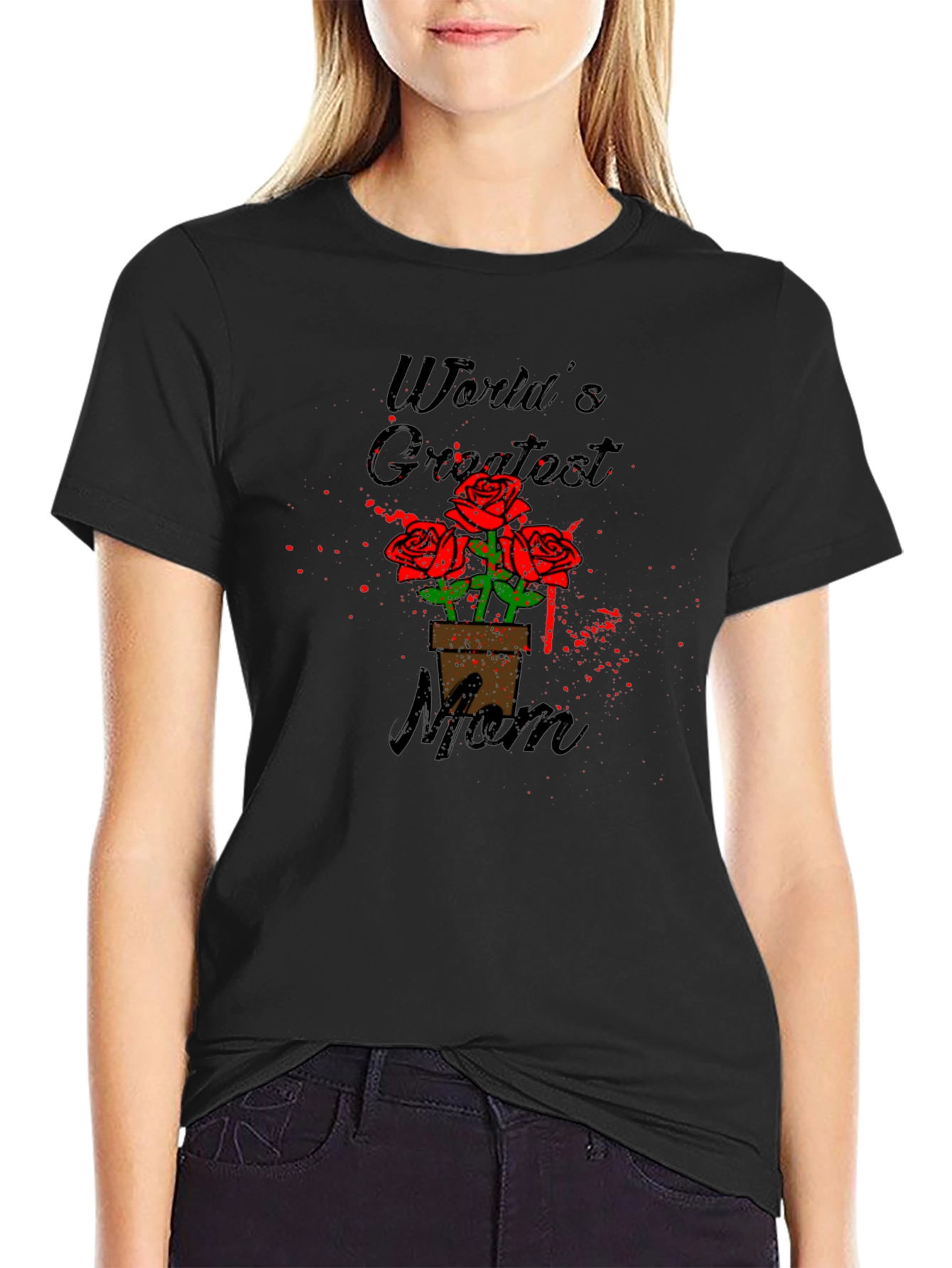 Worlds Greatest Mom Rose T-Shirt - Black