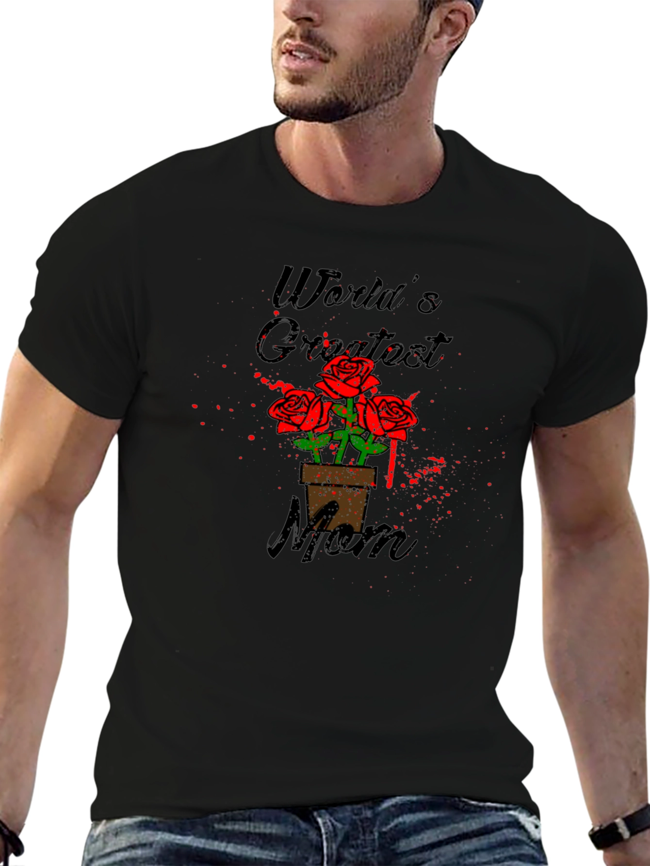Worlds Greatest Mom Rose T-Shirt - Black