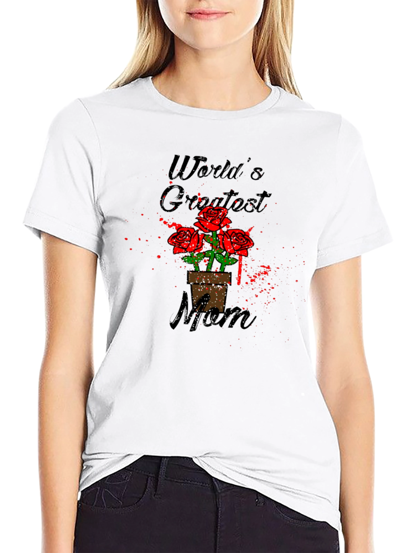 Worlds Greatest Mom Rose T-Shirt - Black