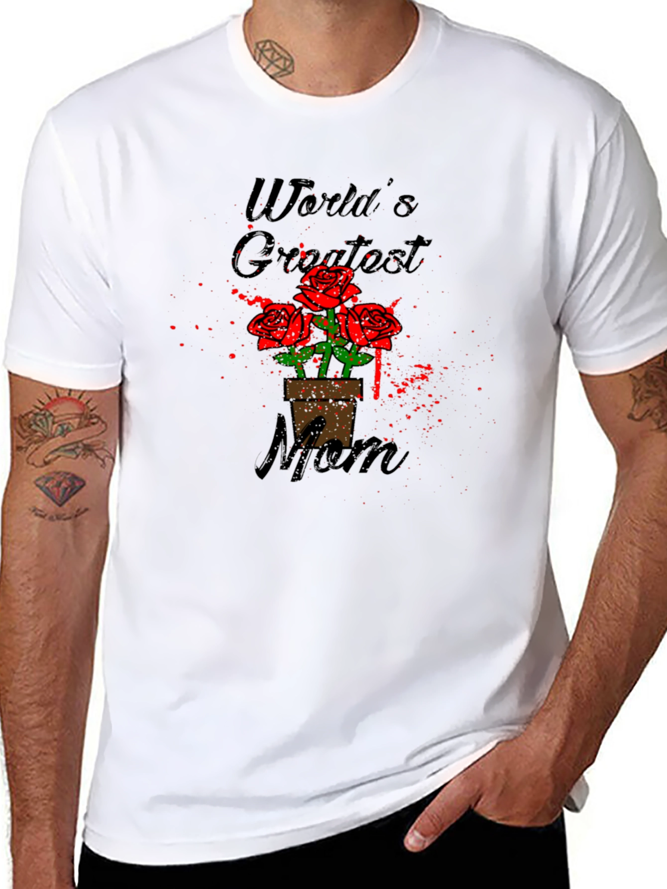 Worlds Greatest Mom Rose T-Shirt - Black