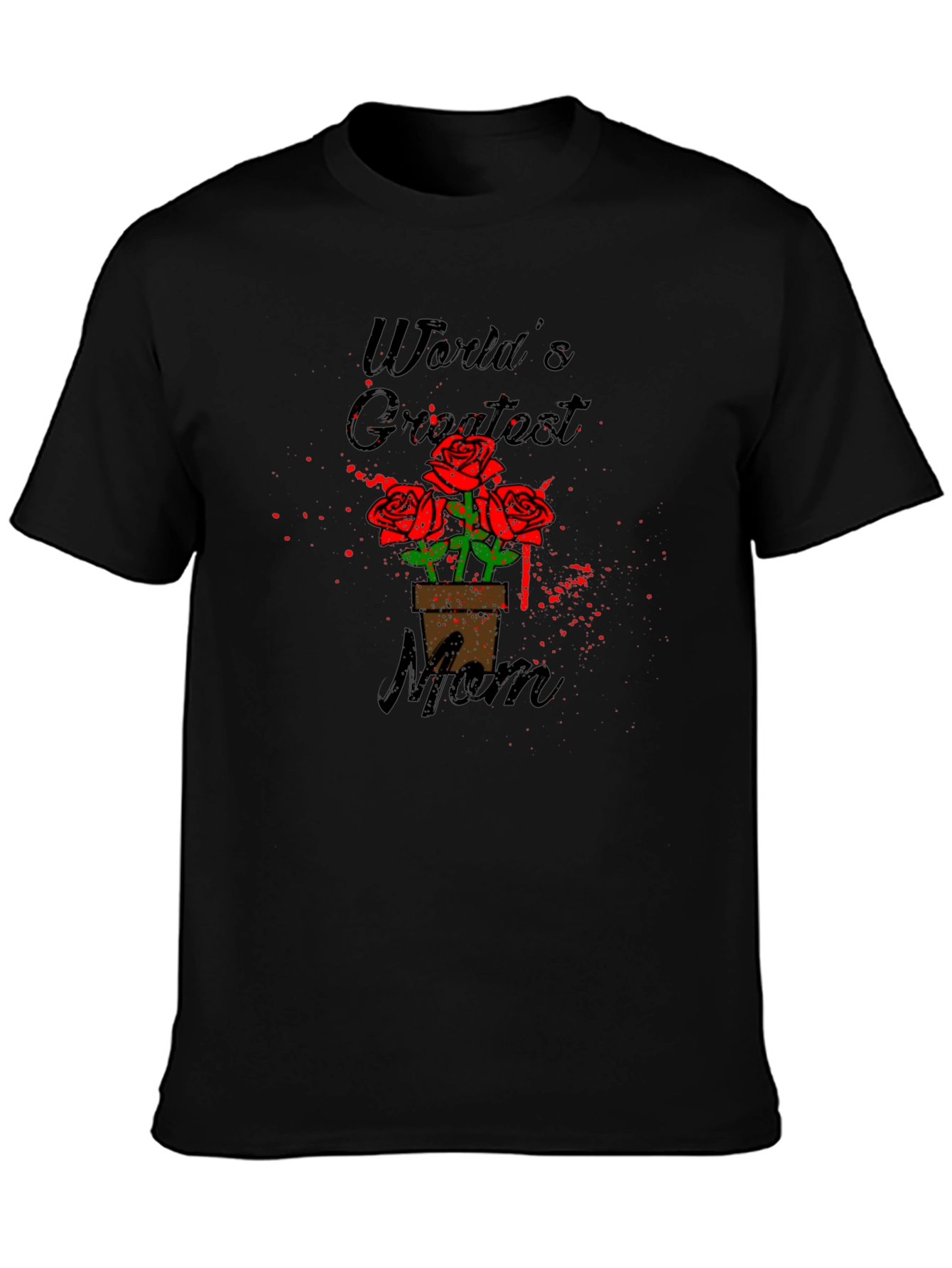 Worlds Greatest Mom Rose T-Shirt - Black