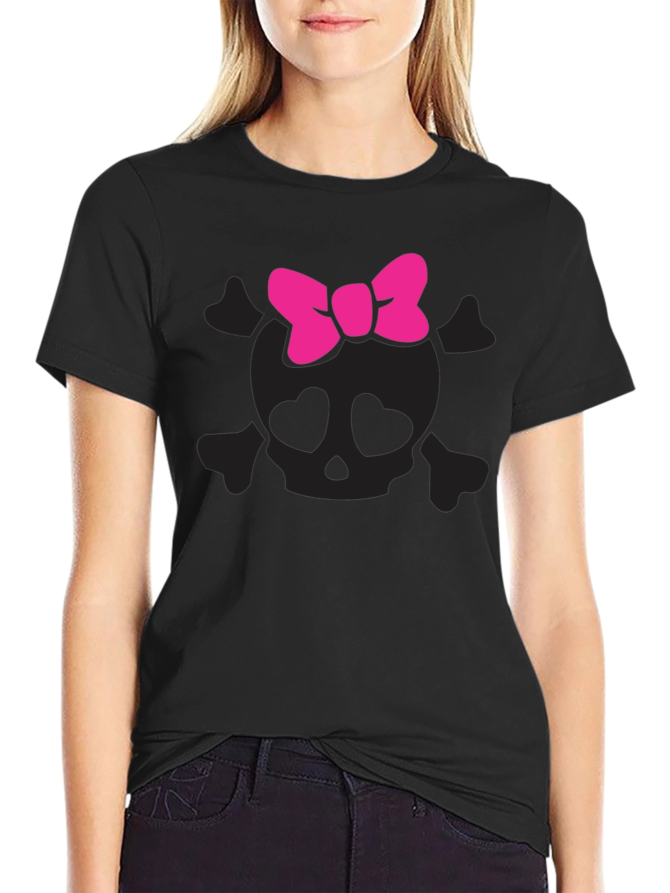 Skull and Bow Graphic Tee - Black