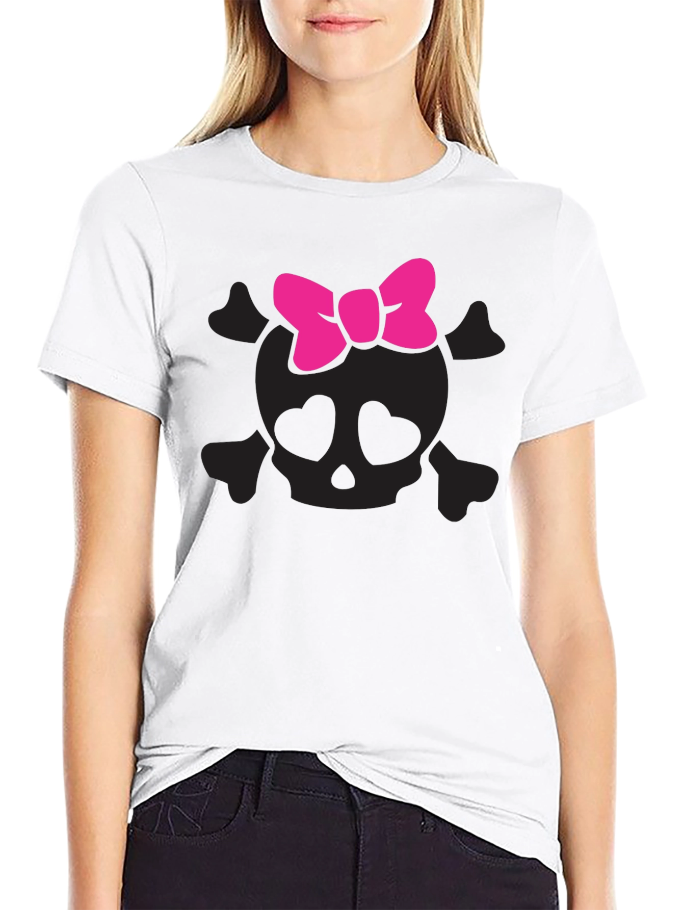 Skull and Bow Graphic Tee - Black