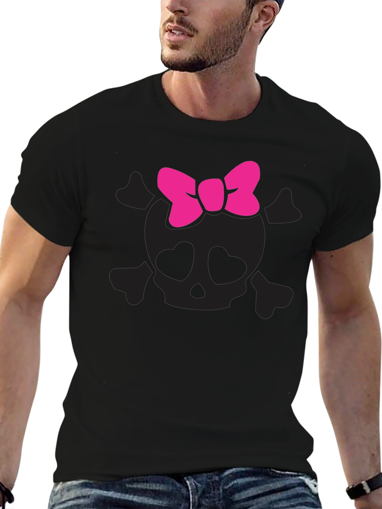 Skull and Bow Graphic Tee - Black
