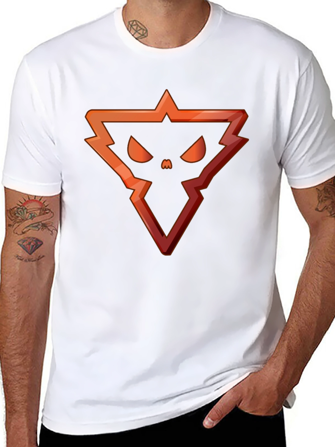 Edgy Triangle Skull Graphic Tee - Black Cotton Blend