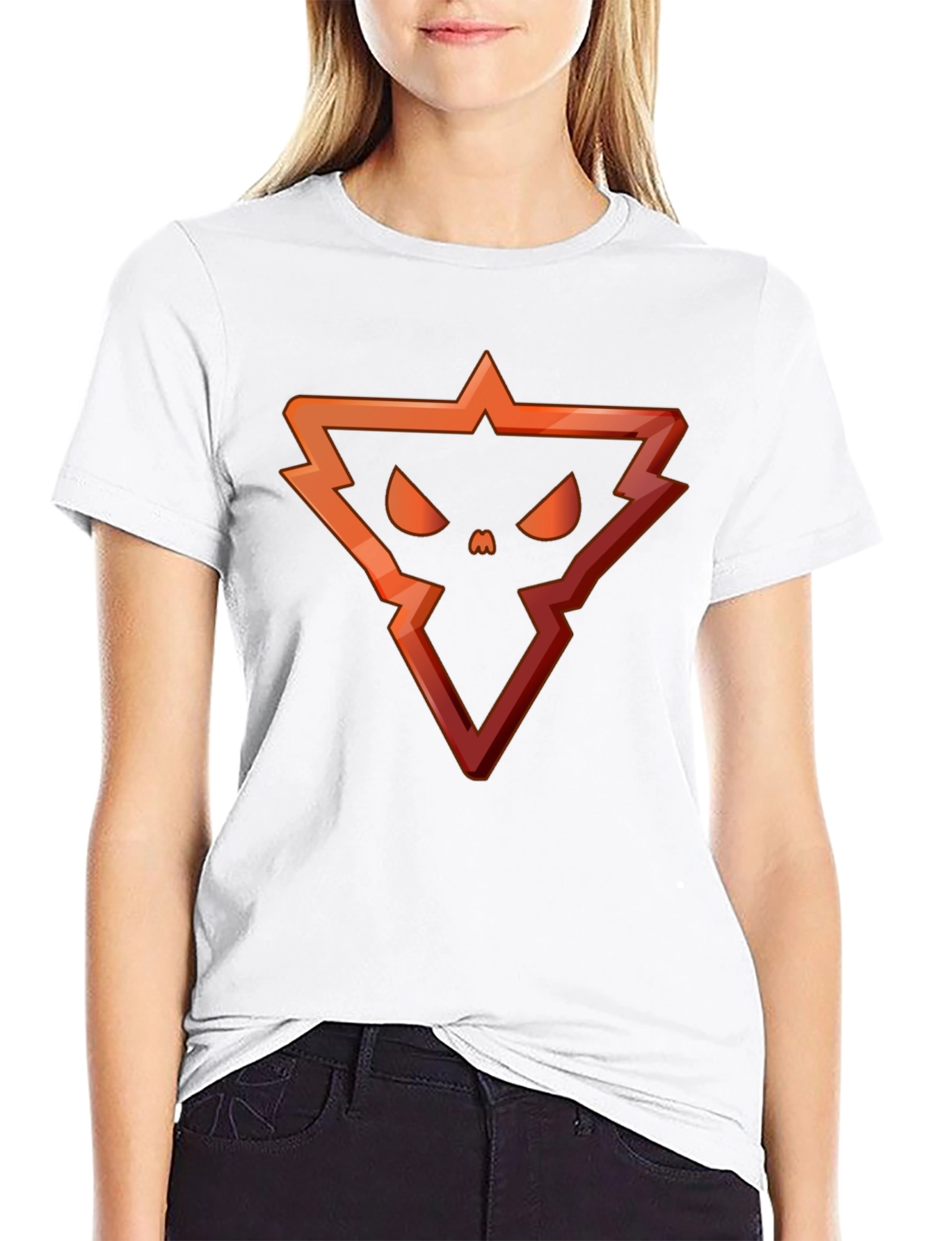 Edgy Triangle Skull Graphic Tee - Black Cotton Blend