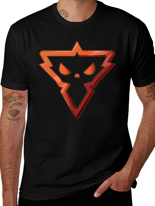 Edgy Triangle Skull Graphic Tee - Black Cotton Blend