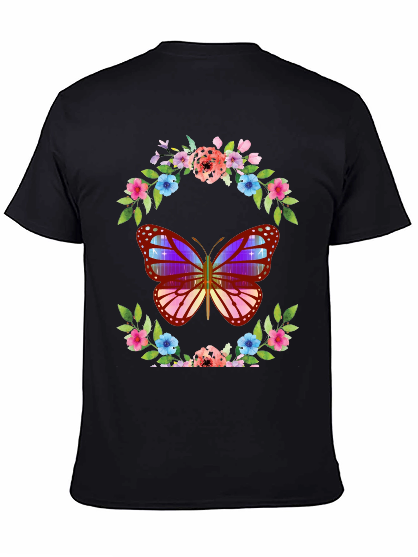 Butterfly Floral Wreath Graphic T-Shirt