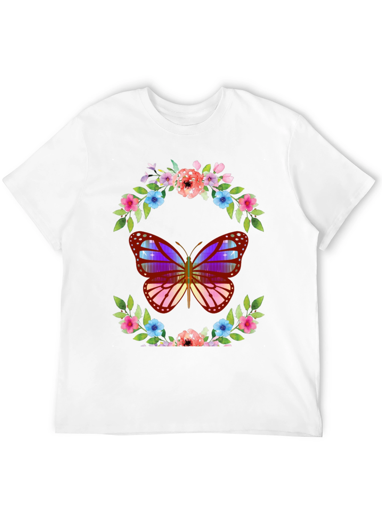 Butterfly Floral Wreath Graphic T-Shirt