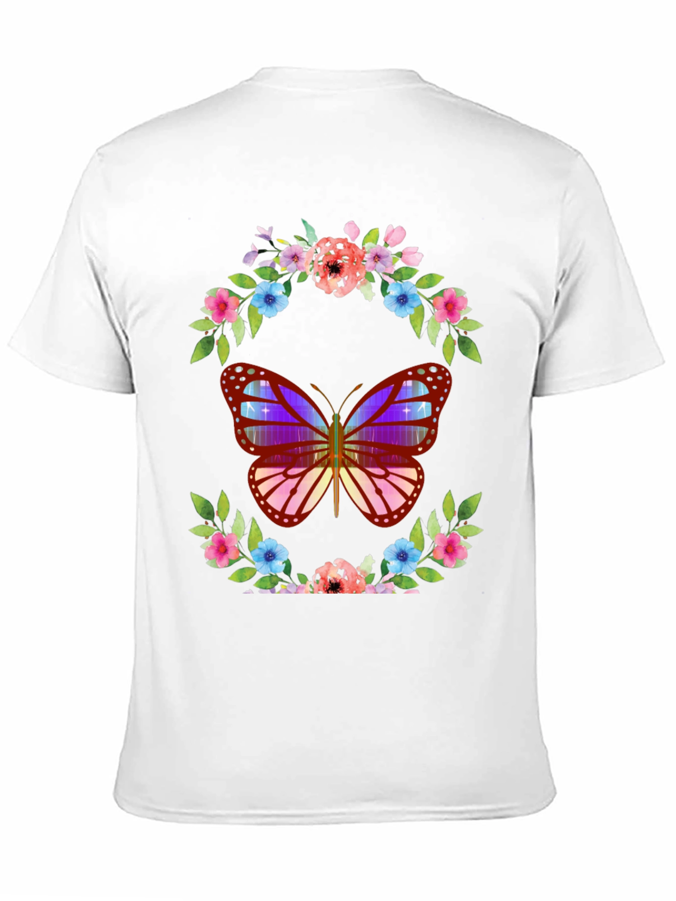 Butterfly Floral Wreath Graphic T-Shirt