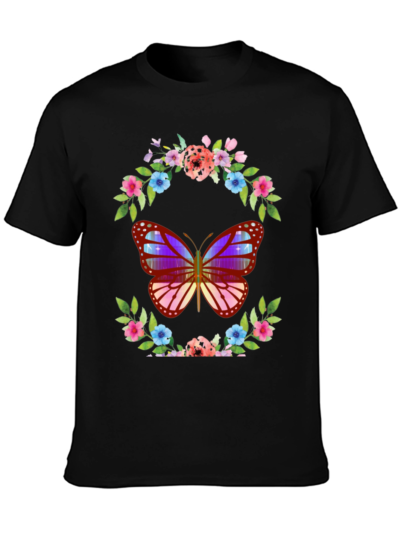 Butterfly Floral Wreath Graphic T-Shirt