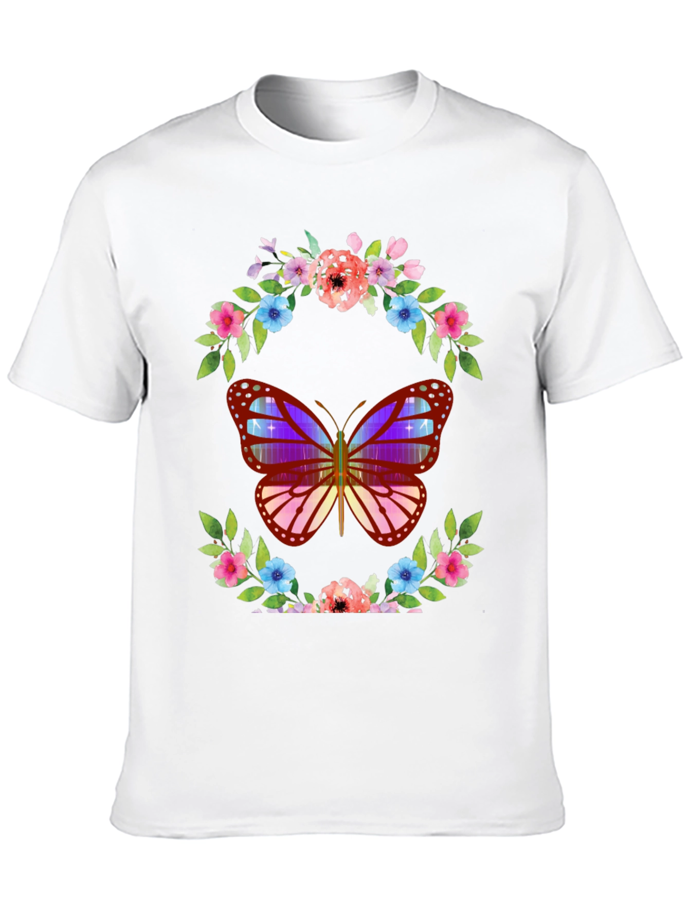 Butterfly Floral Wreath Graphic T-Shirt