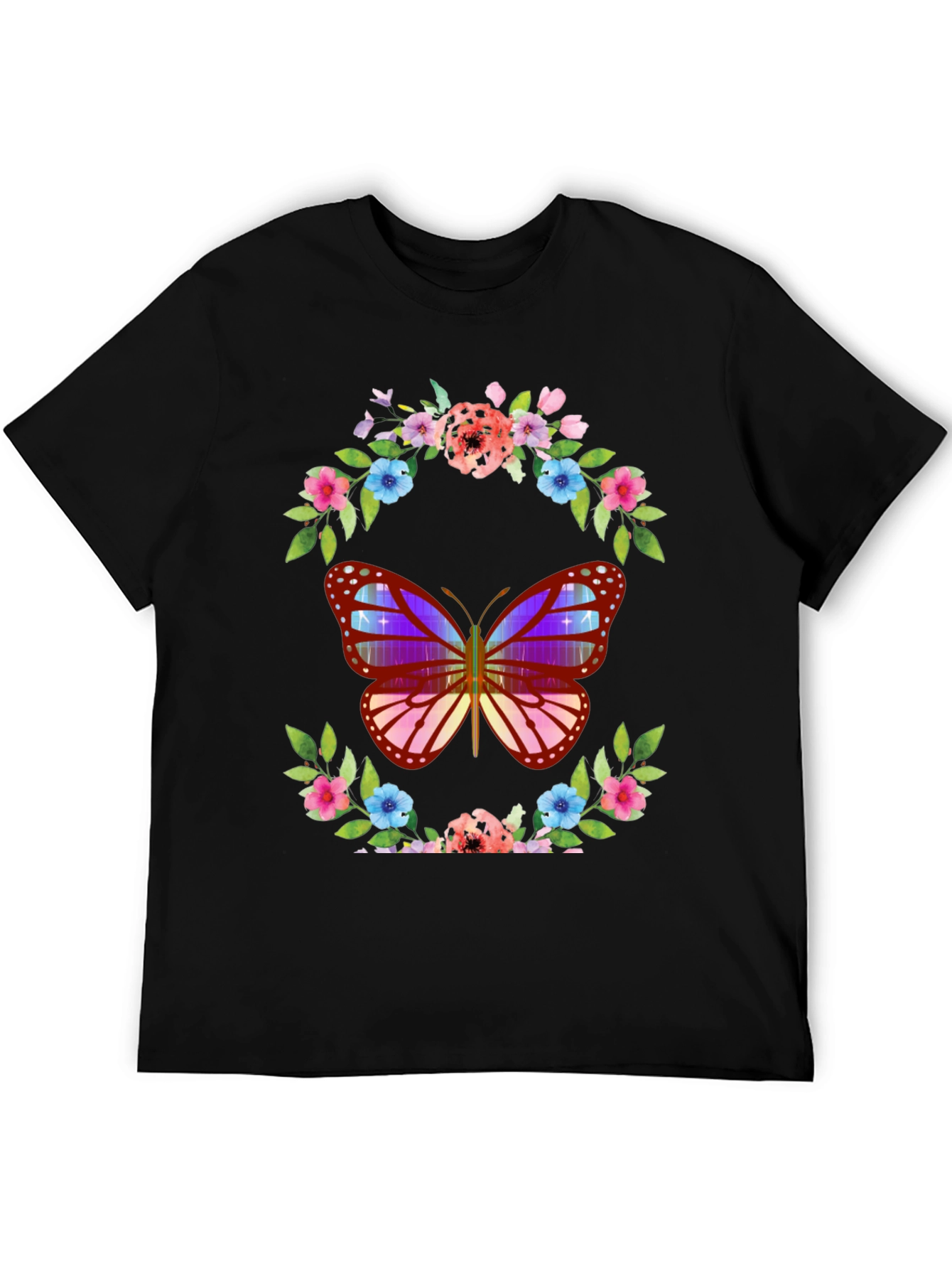 Butterfly Floral Wreath Graphic T-Shirt