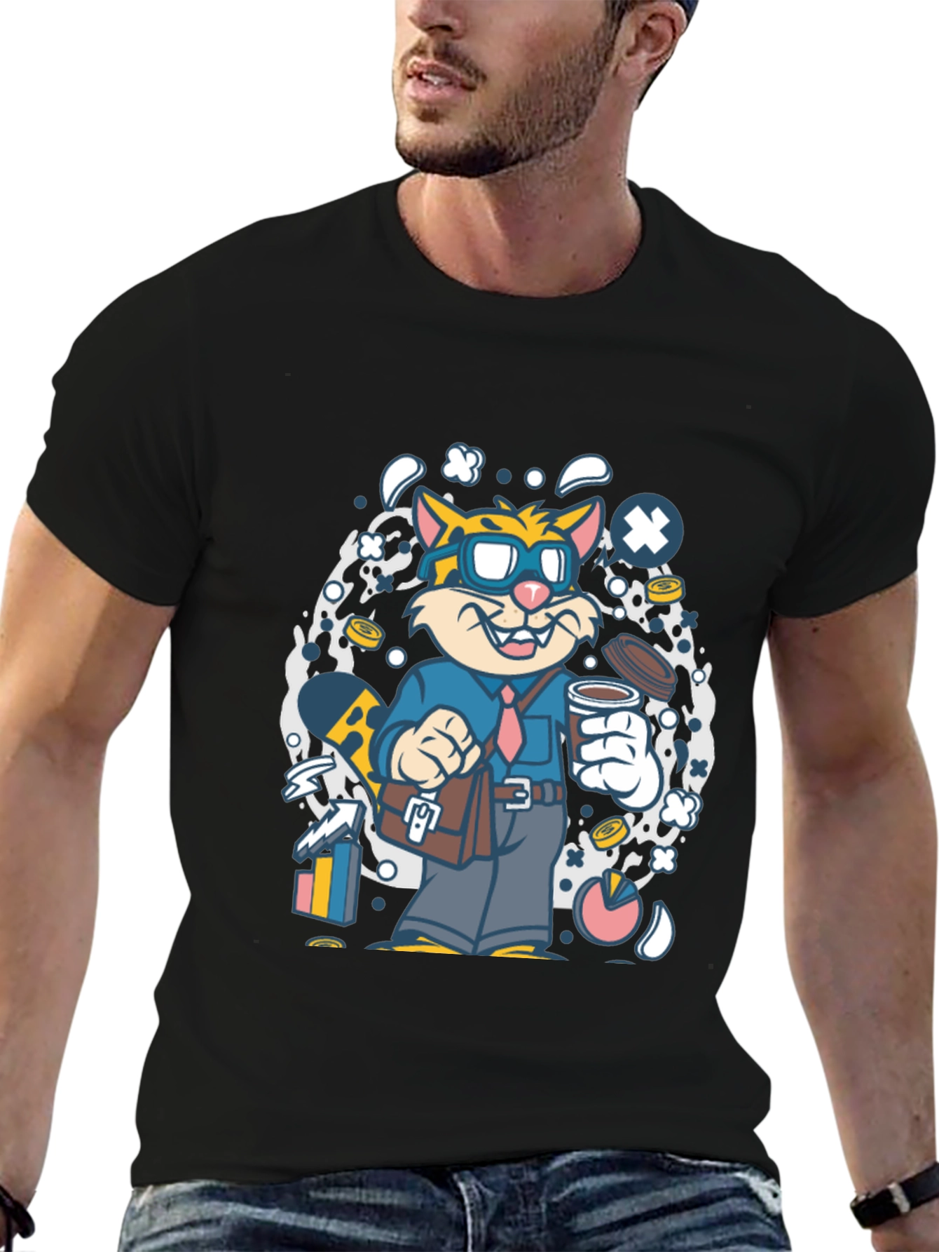 Cartoon Cat Businessman Graphic T-Shirt