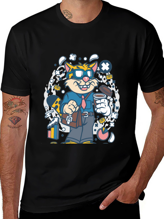 Cartoon Cat Businessman Graphic T-Shirt