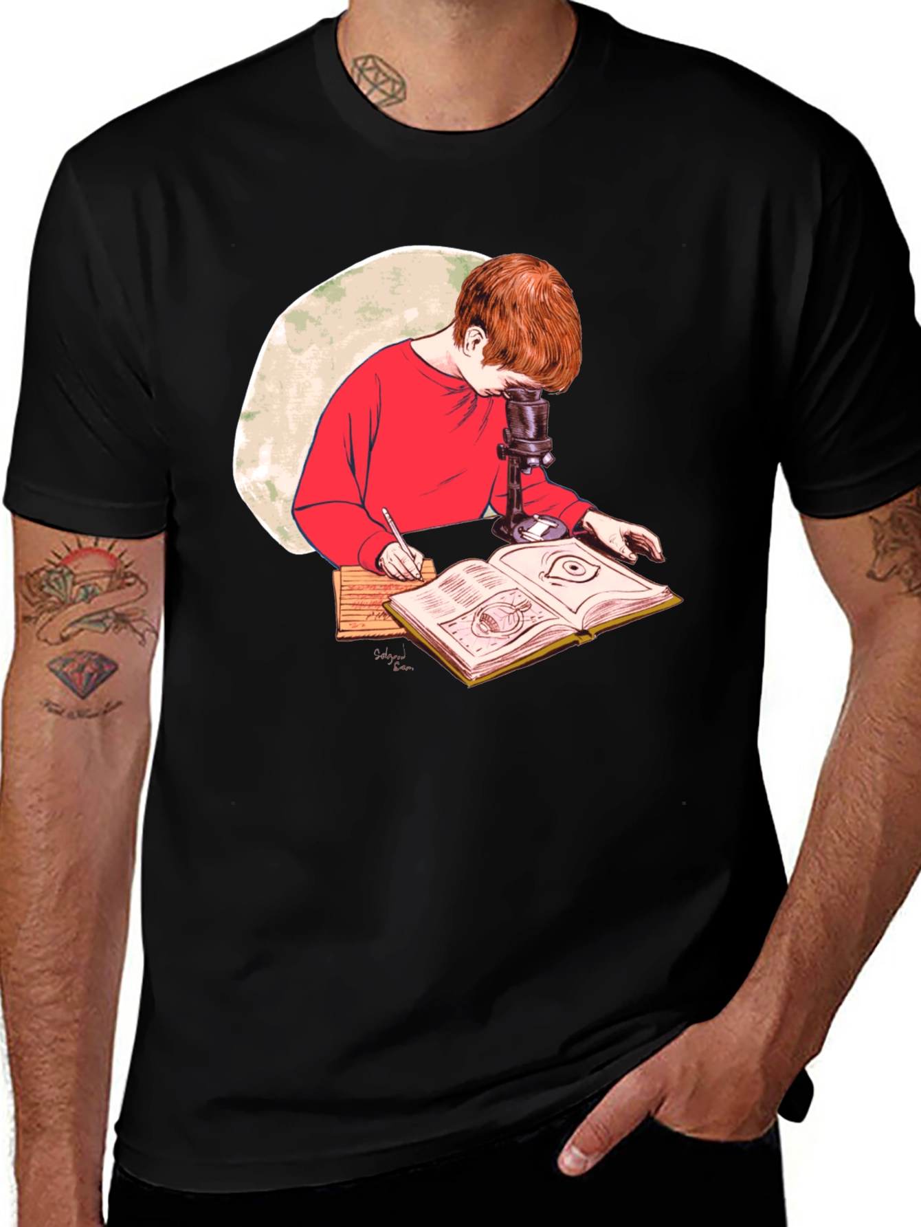 Science Kid T-Shirt - Studying with Microscope Design
